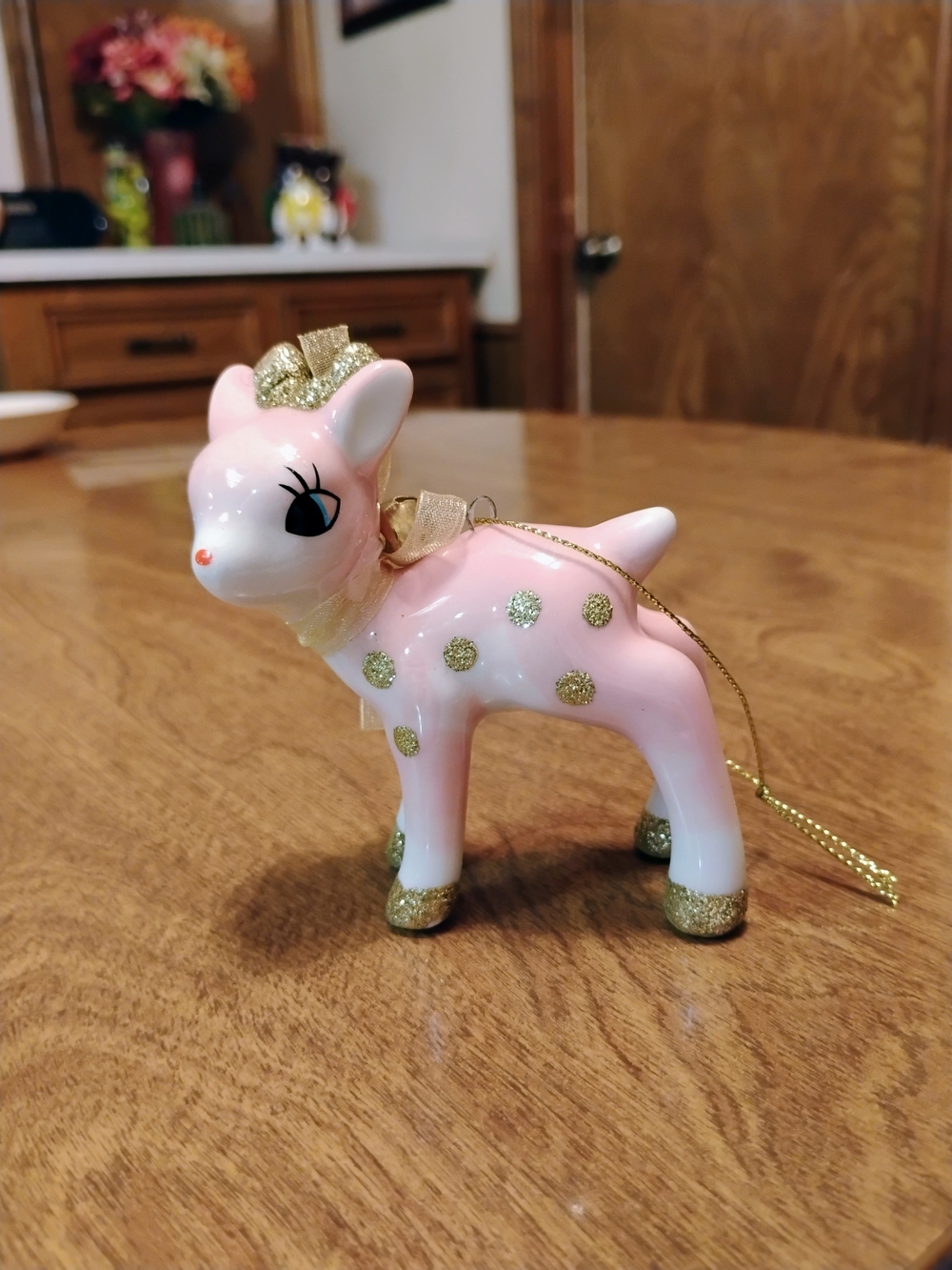 Target Wonder Shop Vintage Look Ceramic Pink & Gold Glitter Deer Christmas Ornam